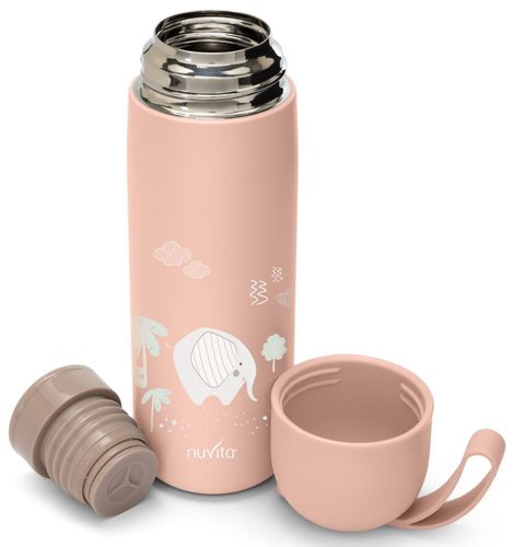 בקבוק/תרמוס טרמי 400 מ''ל עם שסתום לחץ, כוס שתייה ורצועת נשיאה - ורוד פיל