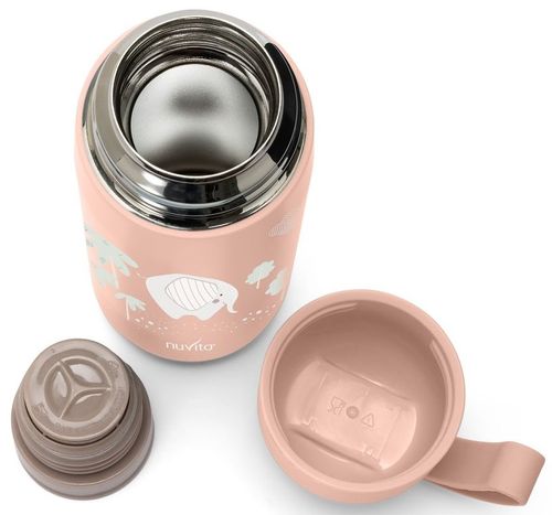 בקבוק/תרמוס טרמי 400 מ''ל עם שסתום לחץ, כוס שתייה ורצועת נשיאה - ורוד פיל