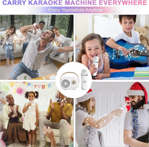 ערכת קריוקי ניידת ונטענת עם שני מיקרופונים אלחוטיים הופכת לרמקול ניד ורדיו - ורוד