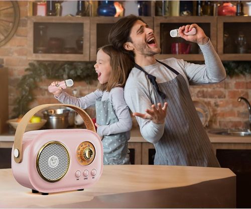 ערכת קריוקי ניידת ונטענת עם שני מיקרופונים אלחוטיים הופכת לרמקול ניד ורדיו - לבן