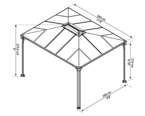 גזיבו לגינה MARTINIQUE אפור כהה 3x3.6