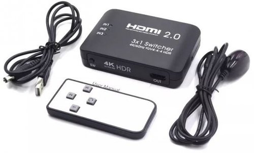 מתג HDMI2.0 4K עם 3 כניסות ויציאה אחת למסך ושלט  Gold Touch E-HDMI-SW3-4KHDR