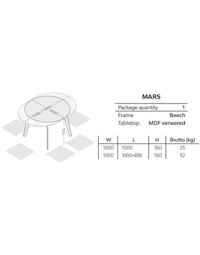 שולחן פינת אוכל דגם מארס Mars אלון רגל לבנה