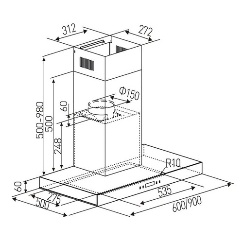 קולט אדים LYVENT 90CM זכוכית שחור דגם LV-F-515A
