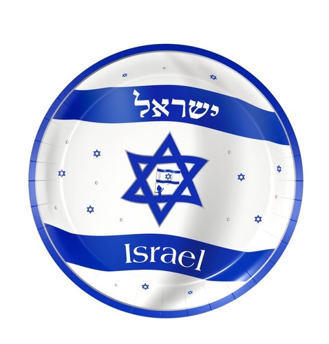 צלחות נייר דגם 'מניפים את הדגל' גדולות 