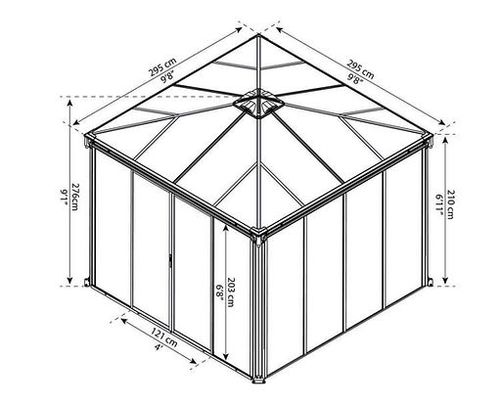גזיבו אלומיניום סגור לגינה LEDRO אפור כהה 3x3 מק