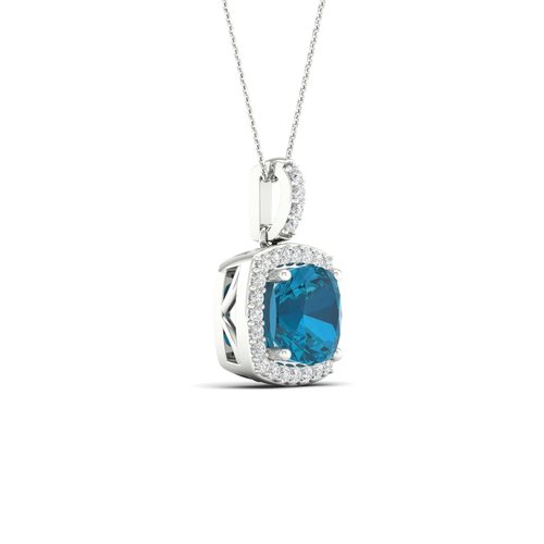 שרשרת ותליון בלו טופז ויהלומים מזהב 14K