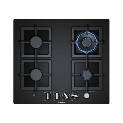 כיריים גז 4 להבות דגם PPH6A6M25Y BOSCH בצבע זכוכית שחורה