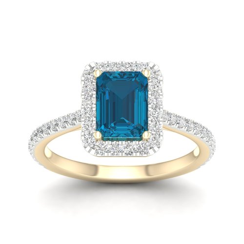 טבעת בלו טופז ויהלומים מזהב 14K