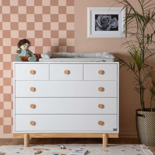 שידת החתלה רחבה לתינוק בליסימו עשויה MDF בציפוי מלמין - לבן משולב טבעי