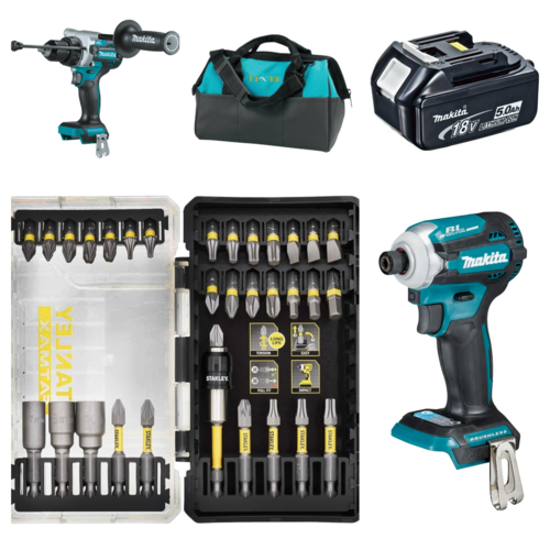 סט מברגות מקיטה XDT16 + XPH14 כולל סוללה 5AH ומטען + סטי ביטים מקצועי 32 חלקים