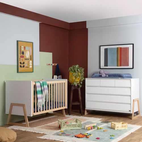 שידת החתלה רחבה לתינוק בראבו עשויה MDF בציפוי מלמין - לבן משולב טבעי