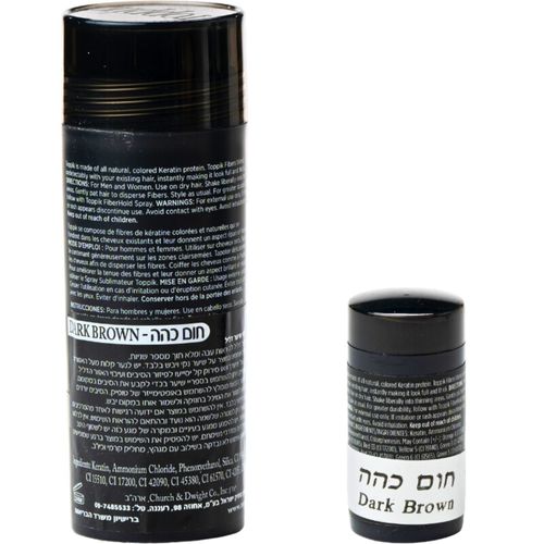 סיבי שיער טופיק צבע חום כהה 27.5 גרם + אריזת נסיעות 3 גרם מתנה