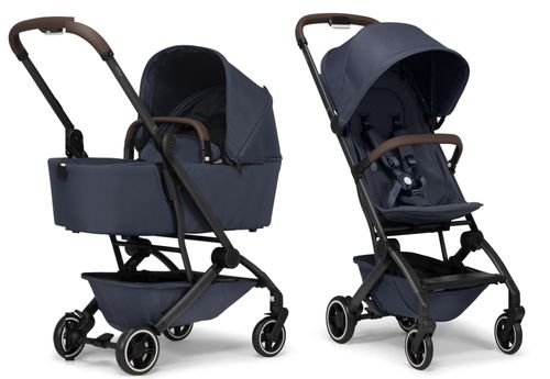 סט עגלת תינוק + Aer סופר קומפקטית, קיפול ביד אחת, אמבטיה מתקפלת, טיולון מאושר לטיסה - כחול נייבי