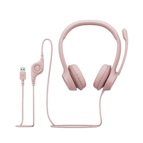 אוזניות עם מיקרופון וחיבור USB Logitech H390 – צבע ורוד