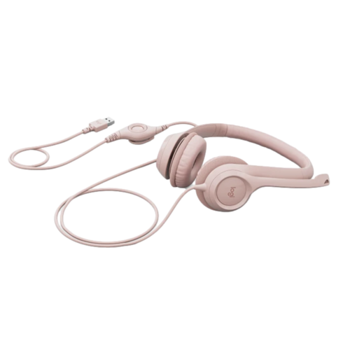 אוזניות עם מיקרופון וחיבור USB Logitech H390 – צבע ורוד