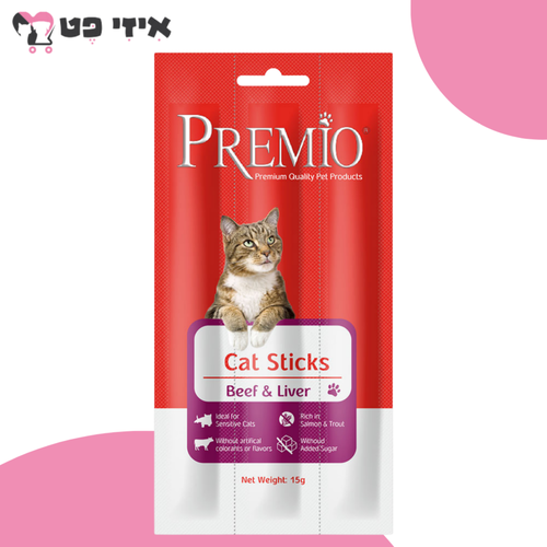 פרמיו חטיף סטיקס בקר וכבד לחתול 15 גרם PREMIO