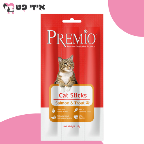פרמיו חטיף סטיקס סלמון ופורל לחתול 15 גרם PREMIO