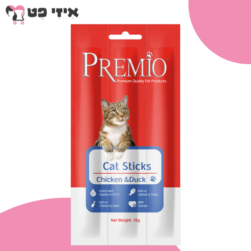 פרמיו חטיף סטיקס עוף וברווז לחתול 15 גרם PREMIO