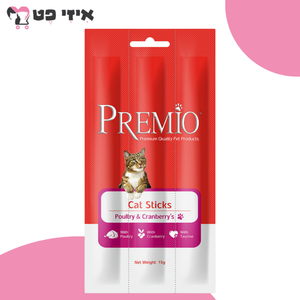 פרמיו חטיף סטיקס עוף וחמוציות לחתול 15 גרם PREMIO