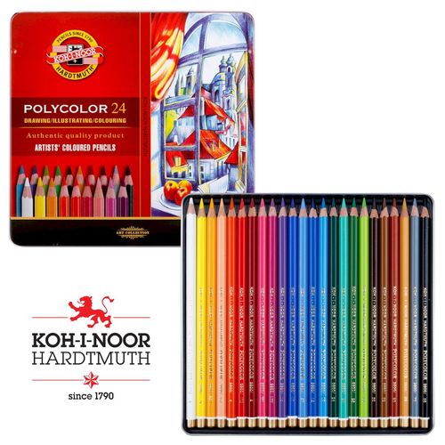 סט 24 עפרונות צבעוניים פוליקולור מבית KOH-I-NOOR בקופסת מתכת