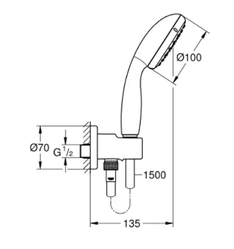 מזלף גרואה 26406001 עם פיה מתכתית, ידית אחיזה נוחה, גימור כרום.