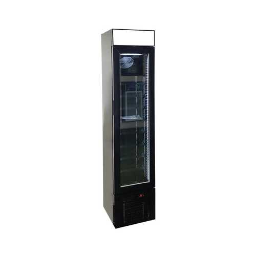 מקרר שתיה שחור צר דלת זכוכית נסליין, 105 ליטר, 390/475/1500 מ