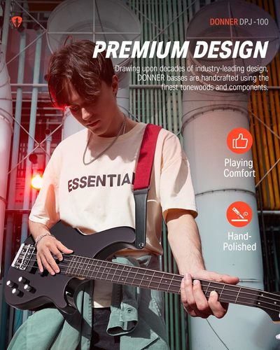 ערכת גיטרה בס למתחילים ומתקדמים DPJ100 בצבע שחור EC1386 + שיעורי מתנה מבית DONNER
