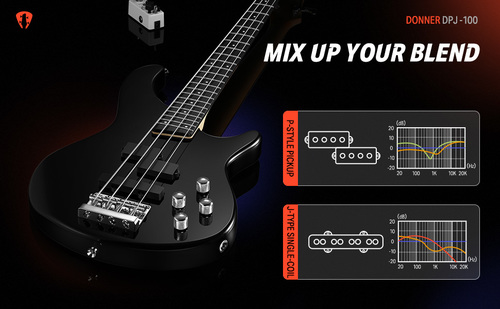 ערכת גיטרה בס למתחילים ומתקדמים DPJ100 בצבע שחור EC1386 + שיעורי מתנה מבית DONNER
