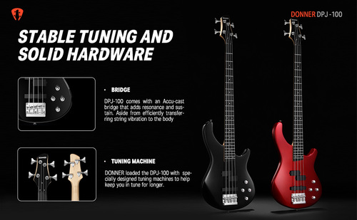 ערכת גיטרה בס למתחילים ומתקדמים DPJ100 בצבע שחור EC1386 + שיעורי מתנה מבית DONNER