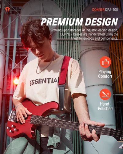 ערכת גיטרה בס למתחילים ומתקדמים EC1387 DPJ100 בצבע אדום + שיעורי מתנה מבית DONNER