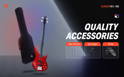 ערכת גיטרה בס למתחילים ומתקדמים EC1387 DPJ100 בצבע אדום + שיעורי מתנה מבית DONNER