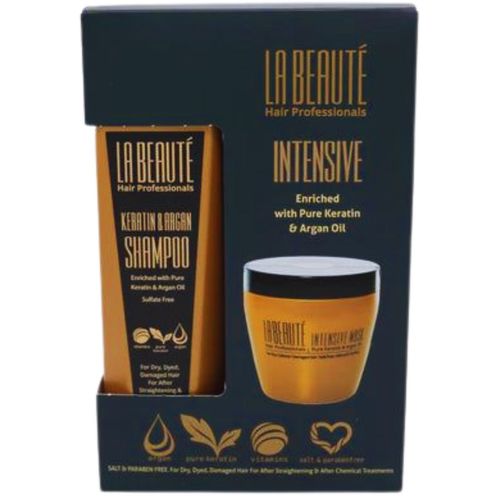 מארז LA BEAUTE שמפו +מסכה לשיער יבש ופגום ולשיער שעבר החלקה וטיפולים כימיים לה בוטה