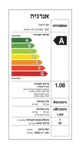 מכונת כביסה פתח חזית 7 ק''ג 1200 סל''ד וצג LED
