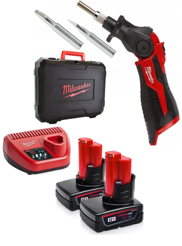 מלחם נטען 12V כולל 2 סוללות 6AH מבית Milwaukee