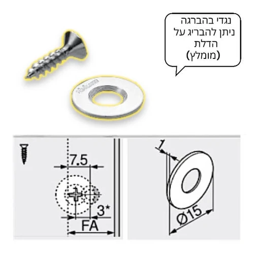 שרטוט 3 מנגנון פתיחה בלחיצה בלום - ,תפסלחץ פתח / טפח פתח קצה מגנטי, מיועד לפתיחה וסגירת דלתות לארון בטאץ PUSH | לבן, אפור, שחור - עולם הפרזול