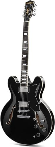 גיטרה ג'אז EC1382 DJP1000 נפח חצי חלולה Semi-Hollow Electric Guitar בצבע שחור מבית DONNER