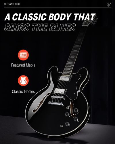 גיטרה ג'אז EC1382 DJP1000 נפח חצי חלולה Semi-Hollow Electric Guitar בצבע שחור מבית DONNER