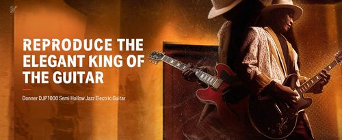 גיטרה ג'אז EC1382 DJP1000 נפח חצי חלולה Semi-Hollow Electric Guitar בצבע שחור מבית DONNER