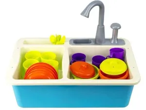 כיור עם ברז מים זורמים למשחקי דמיון + 22 אביזרים