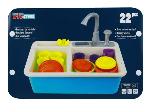 כיור עם ברז מים זורמים למשחקי דמיון + 22 אביזרים