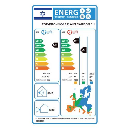 מזגן עילי Tornado TOP-PRO-INV-16X WIFI CARBON EU 12150Btu