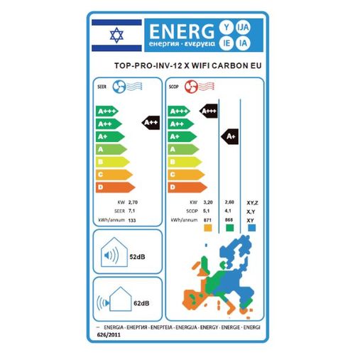 מזגן עילי Tornado TOP-PRO-INV-12 X WIFI Carbon EU 9260Btu 