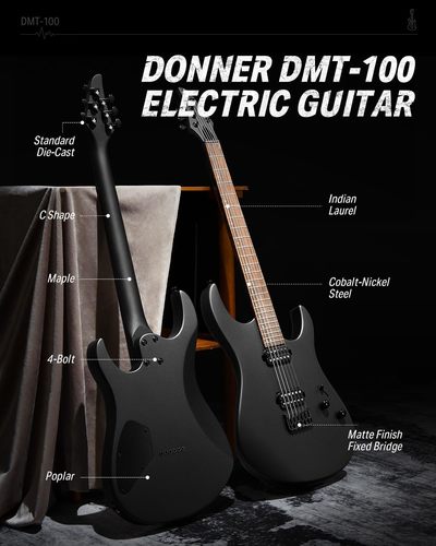 גיטרה חשמלית EC1399 DMT100 עם מוצרים נלווים Donner Solid Body Electric Guitar בצבע שחור מבית DONNER