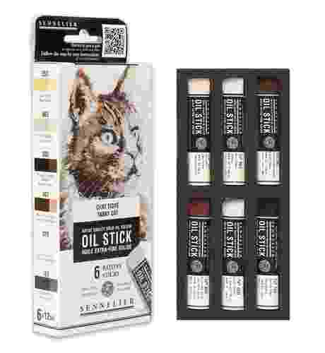 סט 6 מקלות שמן מיני | גווני חתול טאבי_Oil Sticks Tabby Cat