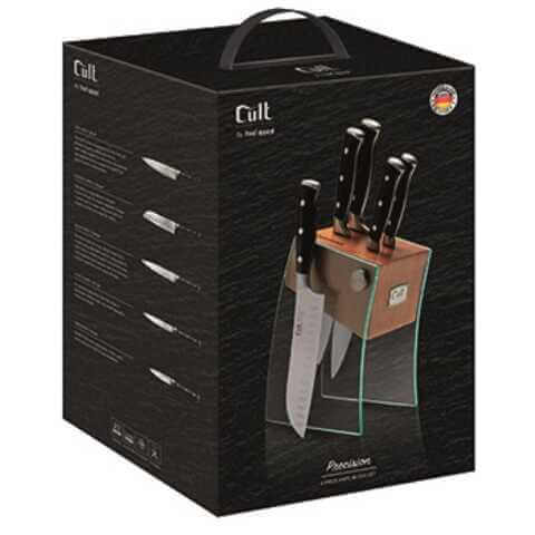 בלוק סט סכינים 6 חלקים הכולל 5 סכינים + מעמד זכוכית FOOD APPEAL PRECISION 