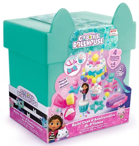 ערכת יצירה בבצק: עוגת יום הולדת וקאפקייק בית הבובות של גבי בקופסת פלסטיק מעוצבת