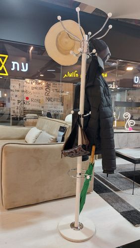 קולב בגדים ברזל ובסיס שיש לבן וניקל