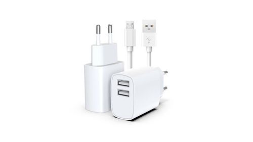 ראש מטען קיר כפול USB-A + כבל טעינה (Micro USB) 12W