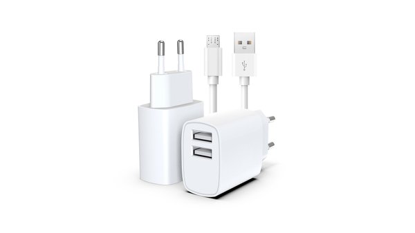 ראש מטען קיר כפול USB-A + כבל טעינה (Micro USB) 12W